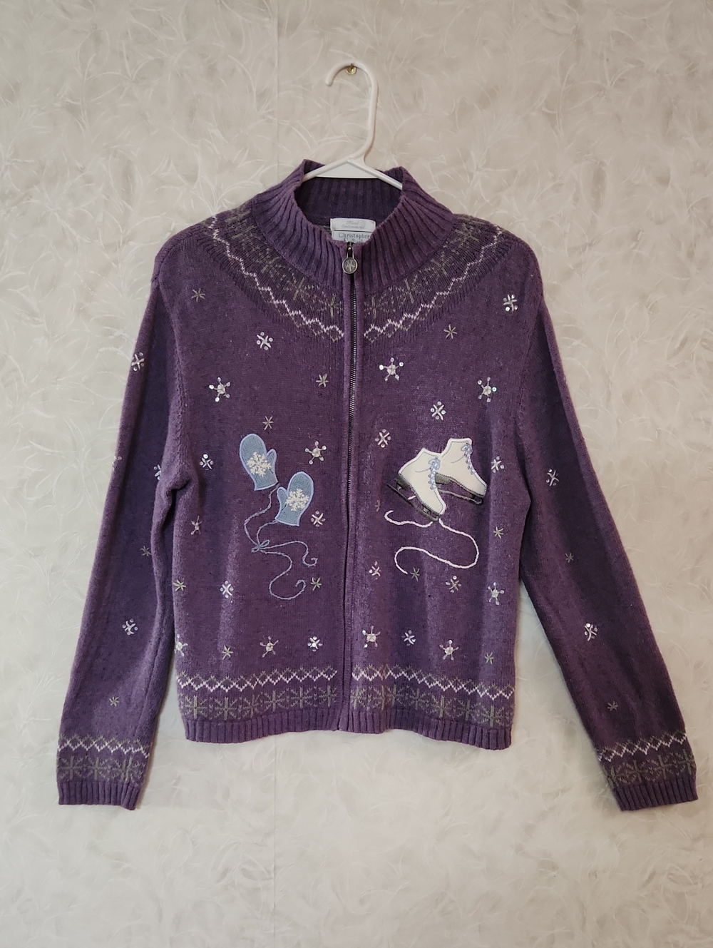 VTG Women’s Christopher & Banks Holiday Snowflake Sweater Hand Embroidered Sz M